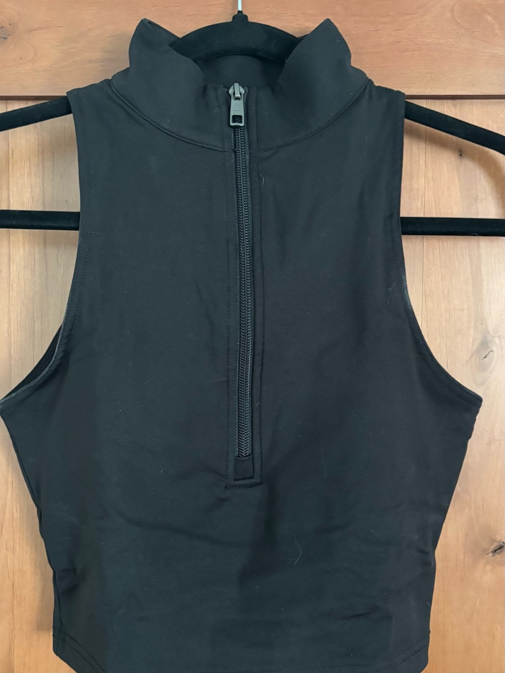 Vitality/Balance Athletica Mock Neck Zip Crop Top (with built in bra)- Black